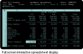 Full screen interactive spreadsheet display.